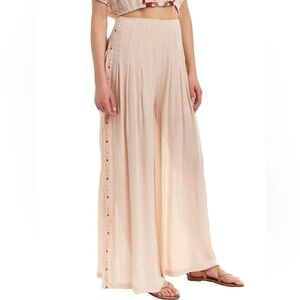 Free People Women’s Santoshi Pant Size 8 Crepe Neutral w/ Embroidered Side Trim